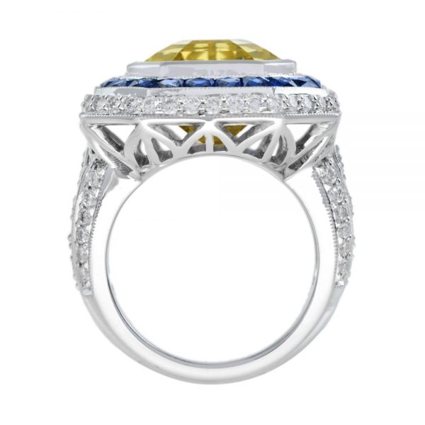 14ct Heliodor Golden Beryl, Ceylon Sapphire and Diamond Cocktail Ring