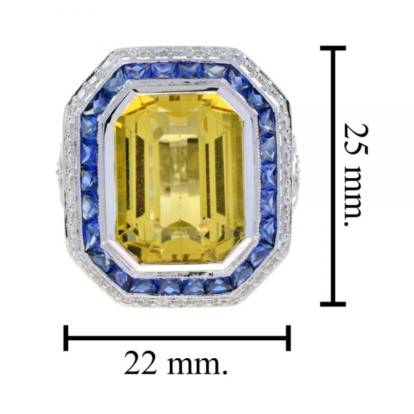 14ct Heliodor Golden Beryl, Ceylon Sapphire and Diamond Cocktail Ring