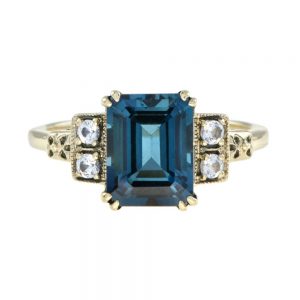 Emerald Cut 3ct Blue and White Topaz Ring