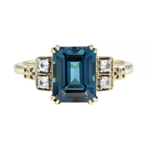 Emerald Cut 3ct Blue and White Topaz Ring