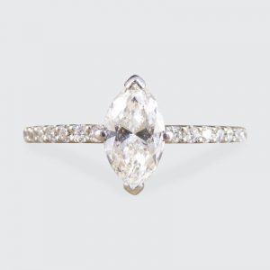 0.55ct Marquise Cut Diamond Solitaire Ring with Diamond Shoulders