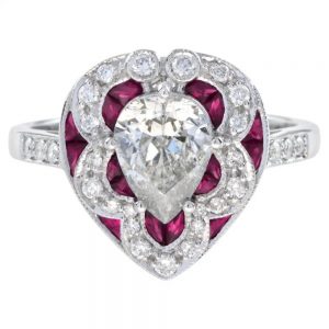 GIA Certified 1.05ct Pear Diamond and Ruby Heart Cluster Ring
