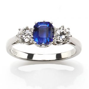 1.23ct Sapphire and Old Cut Diamond Three Stone Ring