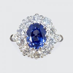 1.60ct Sapphire and 0.90ct Diamond Cluster Ring