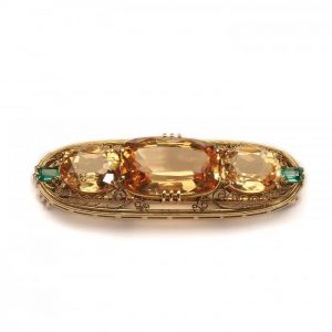 Antique Tiffany and Co Imperial Topaz and Emerald Brooch