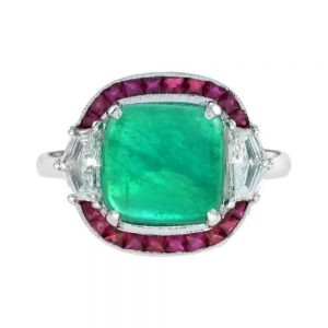 4.12ct Colombian Emerald with Ruby and Diamond Halo Ring