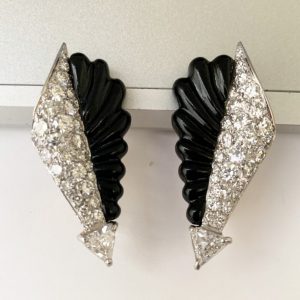 Art Deco Style Onyx and Diamond Earrings