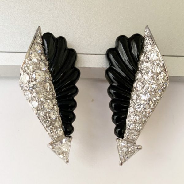Art Deco Style Onyx and Diamond Earrings