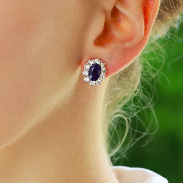 3.20ct Oval Sapphire and Diamond Cluster Earrings