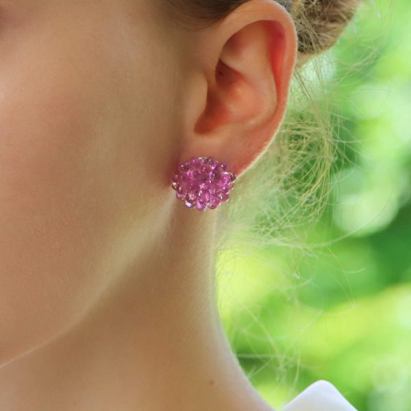 Hydrangea 38.46ct Briolette Pink Sapphire Floral Cluster Earrings