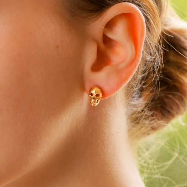 18ct Rose Gold Skull Earrings with Diamond Eyes