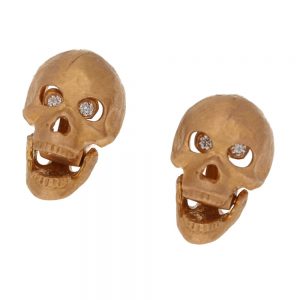 Rose Gold Skull Earrings with Diamond Eyes