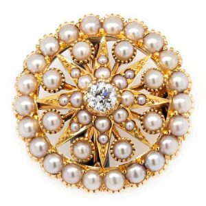 Antique Pearl and Diamond Star Brooch