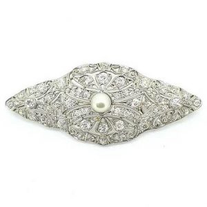Antique Belle Epoque Diamond Brooch with Akoya Pearl