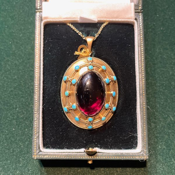 Antique Victorian Garnet and Turquoise Locket Pendant