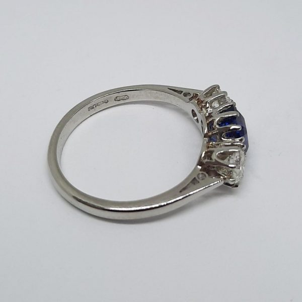 1.23ct Sapphire and Old Cut Diamond Three Stone Ring