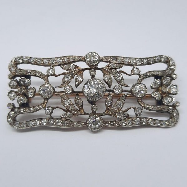 Antique Victorian 2cts Old Cut Diamond Plaque Brooch