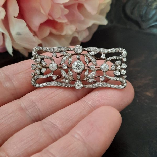 Antique Victorian 2cts Old Cut Diamond Plaque Brooch