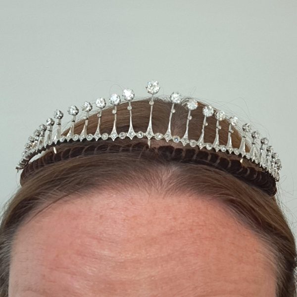 Antique French Diamond Fringe Tiara Necklace with Detachable Bracelet