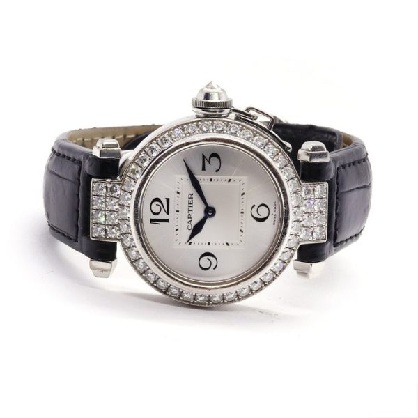 Cartier Pasha 18ct White Gold Quartz Watch with Diamond Set Bezel