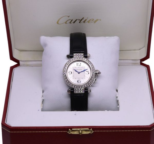Cartier Pasha 18ct White Gold Quartz Watch with Diamond Set Bezel