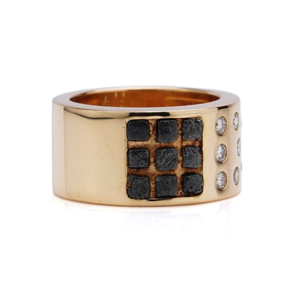 Vintage Cartier 18ct Yellow Gold Band Ring with White Brilliant and Black Rough Diamonds