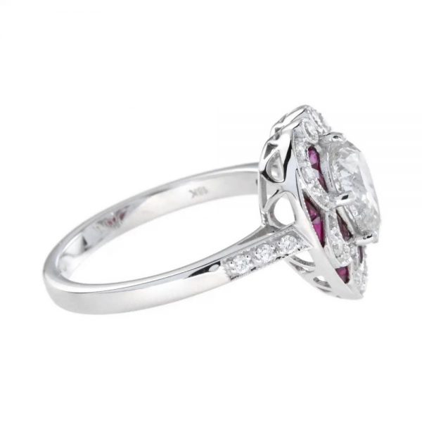 GIA Certified 1.05ct Pear Cut Diamond and Ruby Heart Shaped Cluster Ring