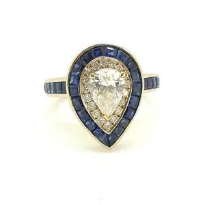 1ct Pear Cut Diamond and Sapphire Cluster Target Ring