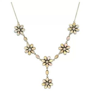Opal Floral Cluster Necklace, 5.97 carat total