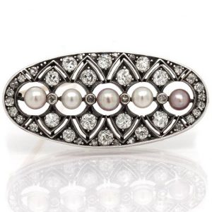 Antique Edwardian Diamond and Pearl Openwork Brooch