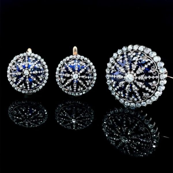 Antique Victorian Blue Glass and Diamond Demi Parure