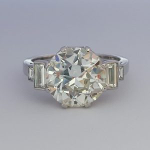 4.75ct Old European Cut Diamond Ring with Baguette Diamond Shoulders