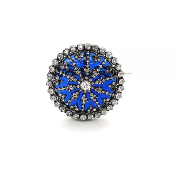 Antique Victorian Blue Glass and Diamond Demi Parure