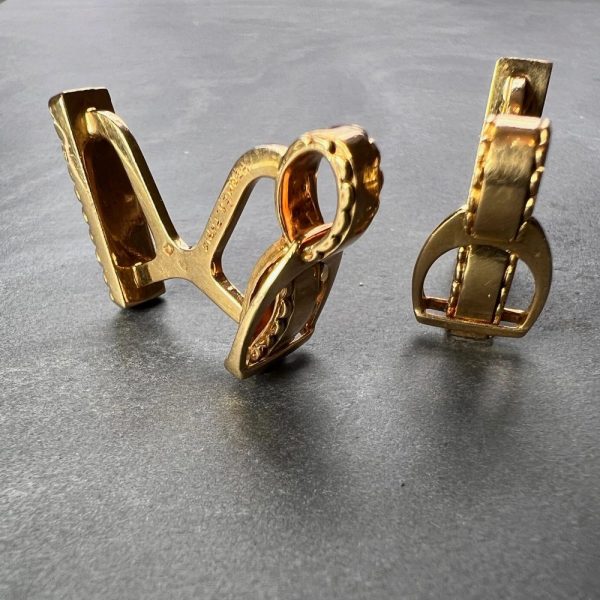 Hermes French 18ct Yellow Gold Stirrup Cufflinks, Signed Hermes Paris