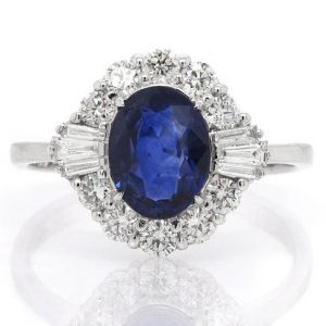 Vintage 1.89ct Oval Sapphire and Diamond Cluster Ring