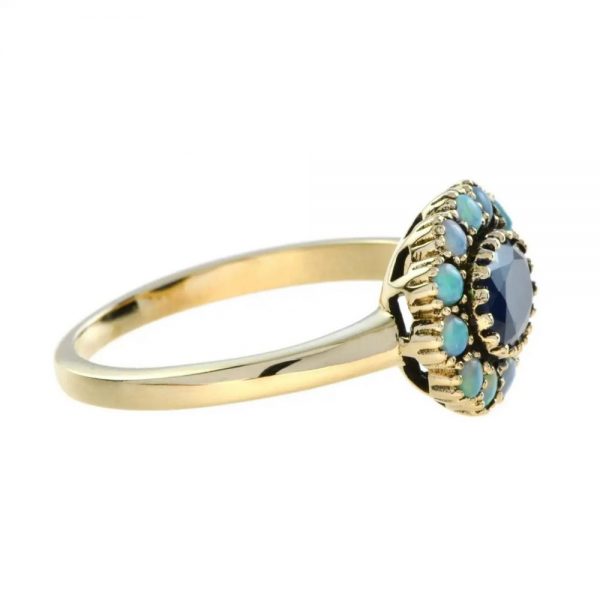 0.90ct Oval Sapphire and Opal Floral Cluster Ring