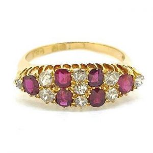 Ruby and Diamond Cluster Dress Ring in 18ct Yellow Gold
