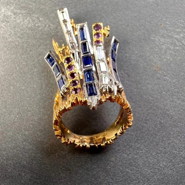 Vintage Charles de Temple Sapphire Diamond Amethyst Dress Pinky Ring