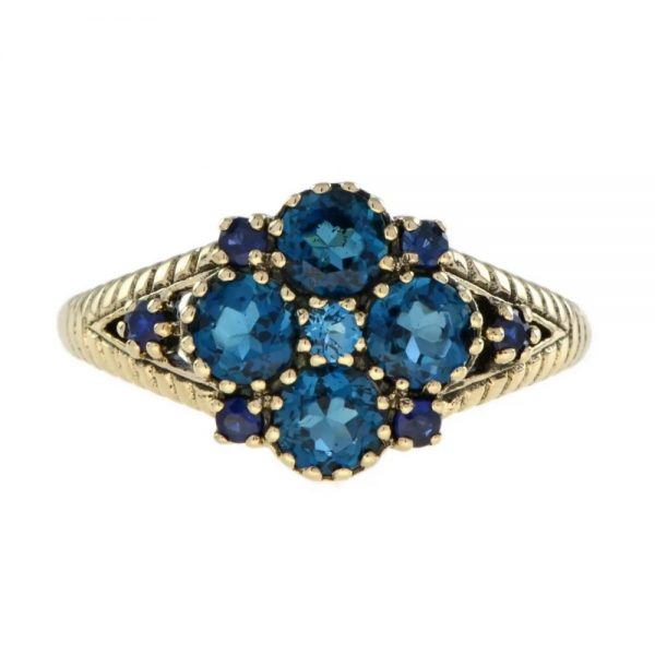 London Blue Topaz and Sapphire Cluster Dress Ring