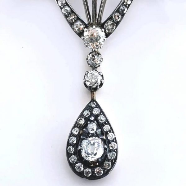 Antique Victorian 5ct Old Cut Diamond Bow Pendant Brooch