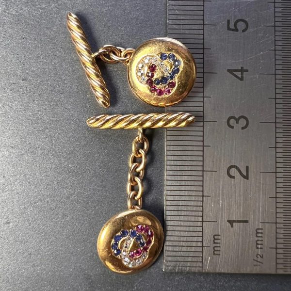 Ruby Sapphire Diamond Trefoil Gold Cufflinks