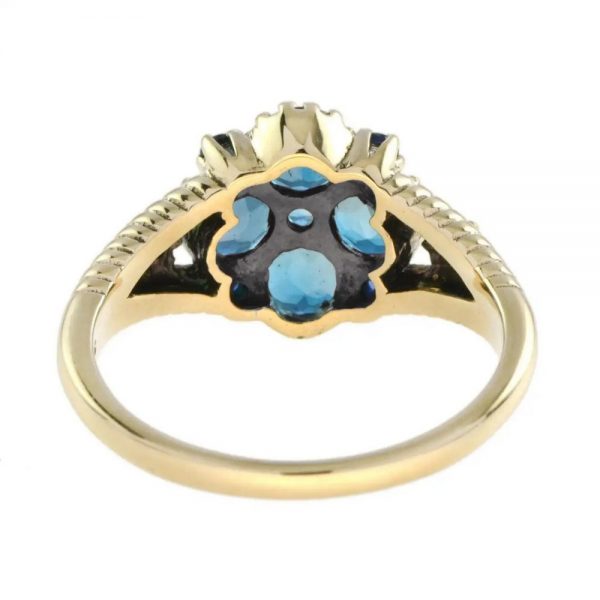 Antique Style Blue Topaz and Sapphire Cluster Dress Ring