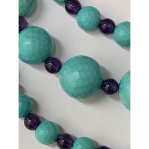 Turquoise and Amethyst Long Beaded Necklace