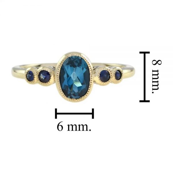 1.15ct Oval Blue Topaz Solitaire Ring with Sapphire Shoulders