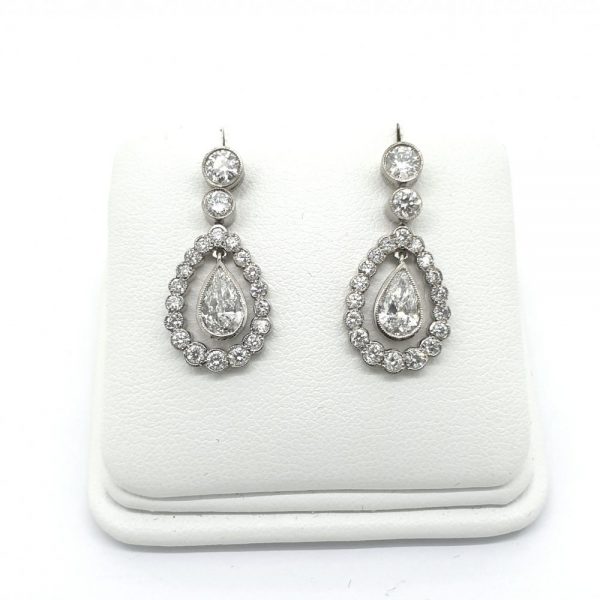 2.40ct Diamond Pear Shaped Cluster Drop Earrings