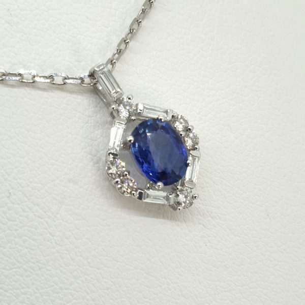1.10ct Oval Sapphire and Diamond Cluster Pendant