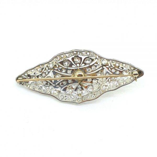 Antique Belle Epoque Diamond Brooch with Akoya Pearl