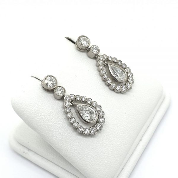 2.40ct Diamond Pear Shaped Cluster Drop Earrings