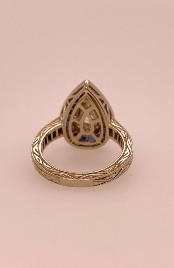 1ct Pear Cut Diamond and Sapphire Teardrop Cluster Target Ring