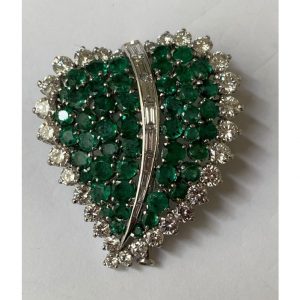 Vintage Emerald and Diamond Heart Brooch